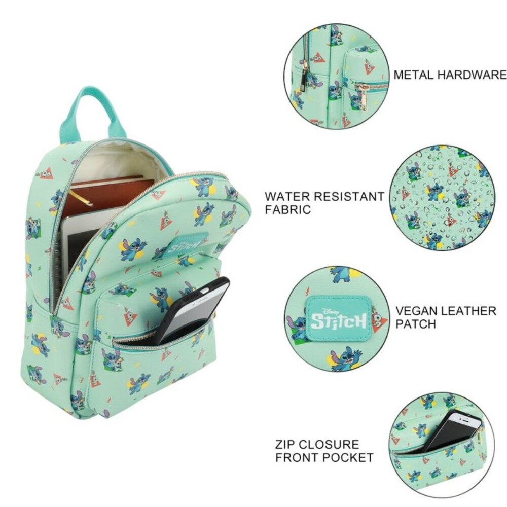 Disney Stitch Mini Light Green Backpack  Faux Leather